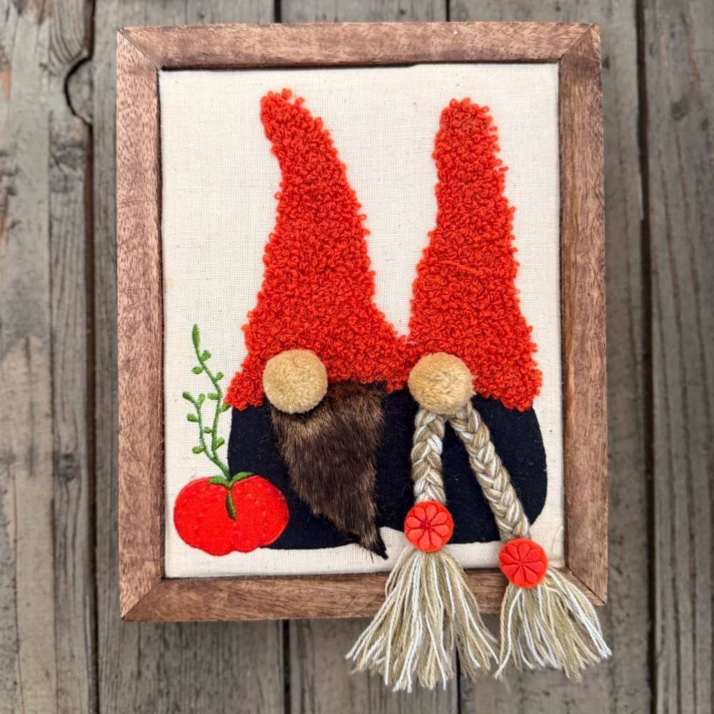 7 X 8.5” Gnome Wall Art with Orange and Black Accents